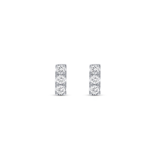 Dainty Diamond Bar Stud Earrings in 14kt White Gold. 