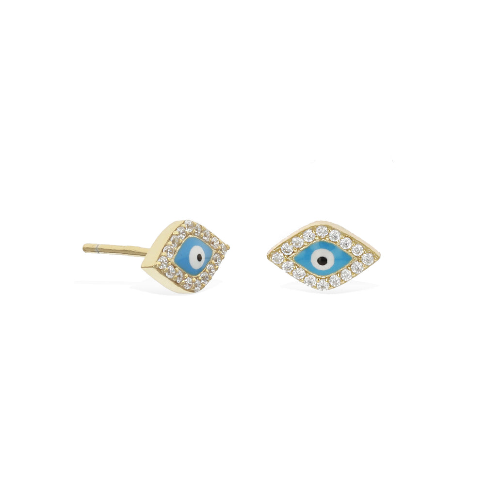 Mini Colorful Blue Evil Eye Gold Stud Earrings