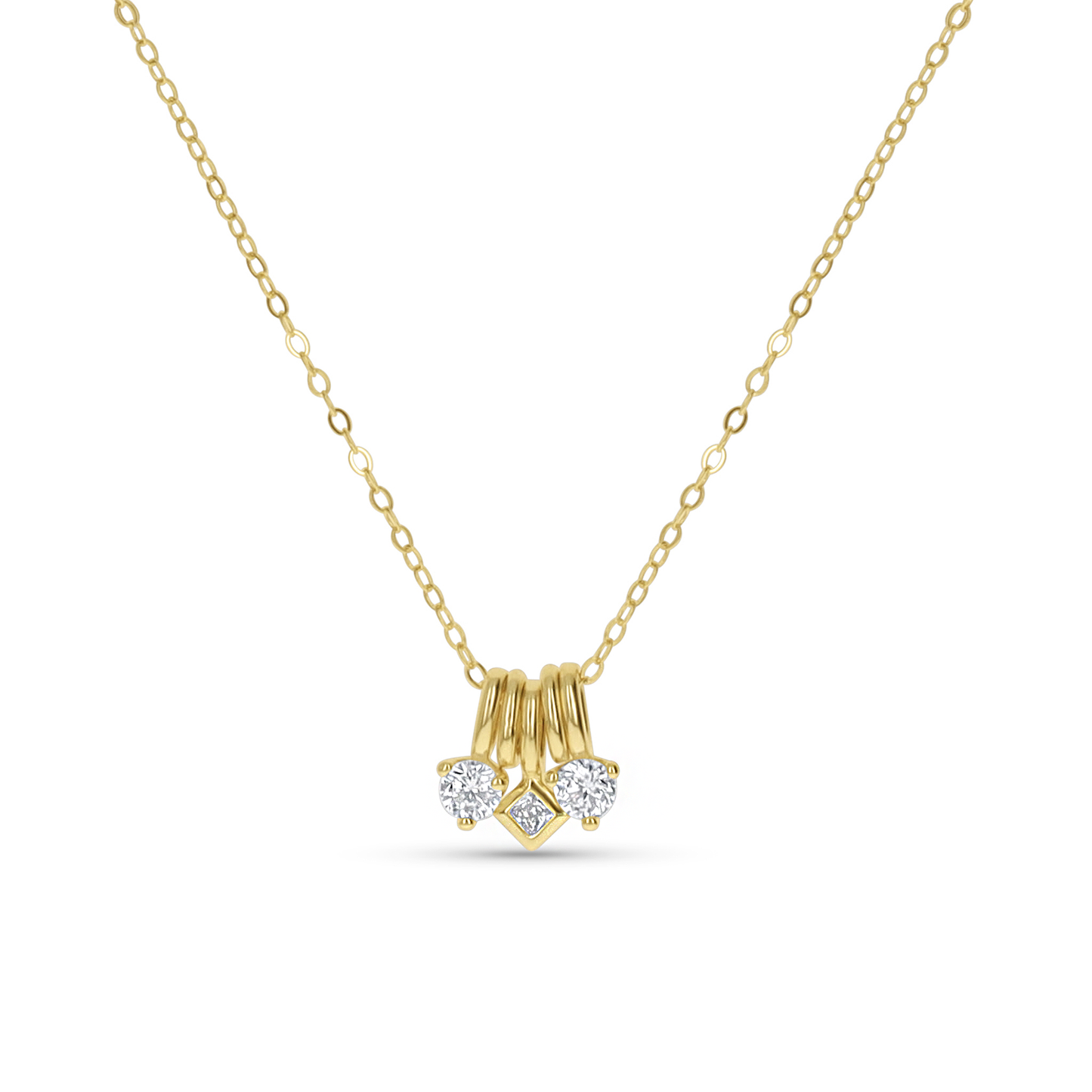 Gold triple mixed cut cubic zirconia charm necklace from Alexandra Marks Jewelry. 