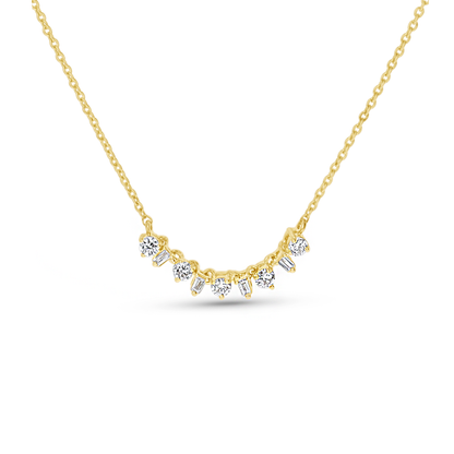 Baguette and Diamond Necklace in Yellow Gold