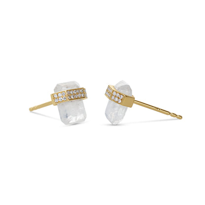 Moonstone Gemstone Statement Stud Earrings in 14kt Gold | Alexandra Marks