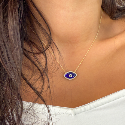 Evil Eye Navy Blue Necklace in Gold 