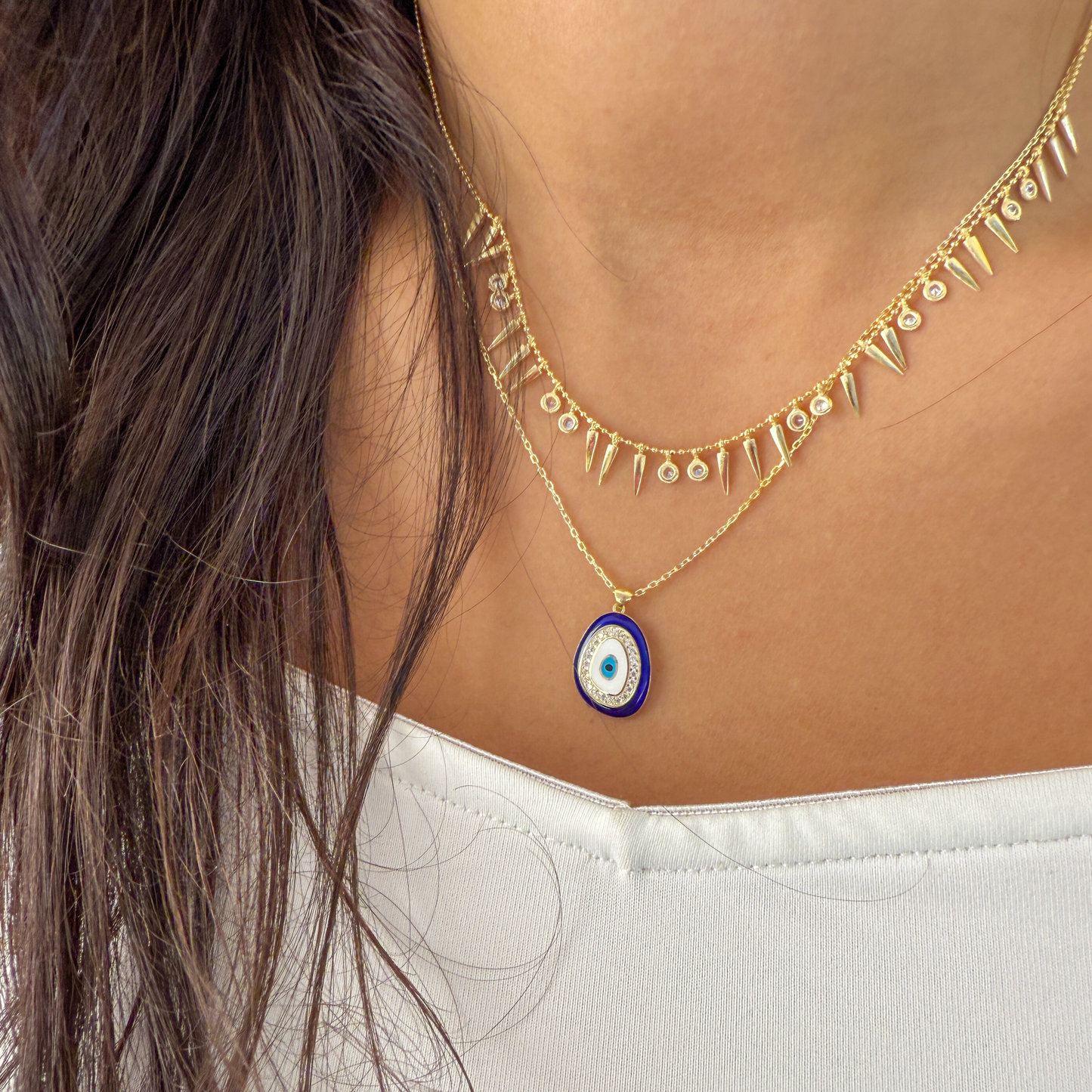 Blue Evil Eye Free Form Pendant Necklace