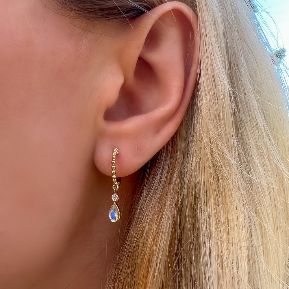 
            
                Load image into Gallery viewer, Pear Shaped Moonstone Drop Earrings in gold from Alexandra Marks Jewelry
            
        