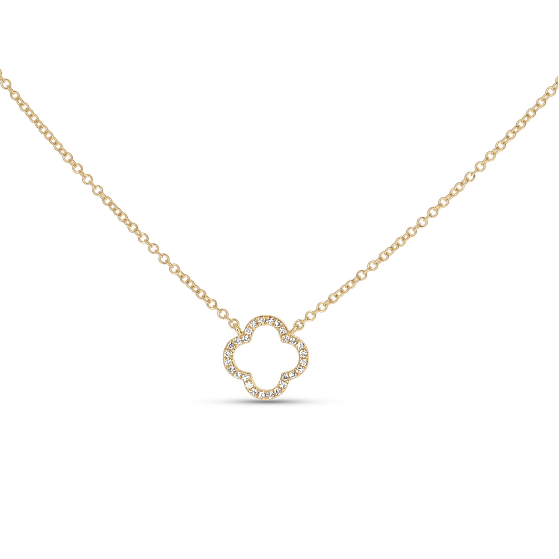 Open clover diamond necklace in yellow gold from Alexandra Marks Jewelry