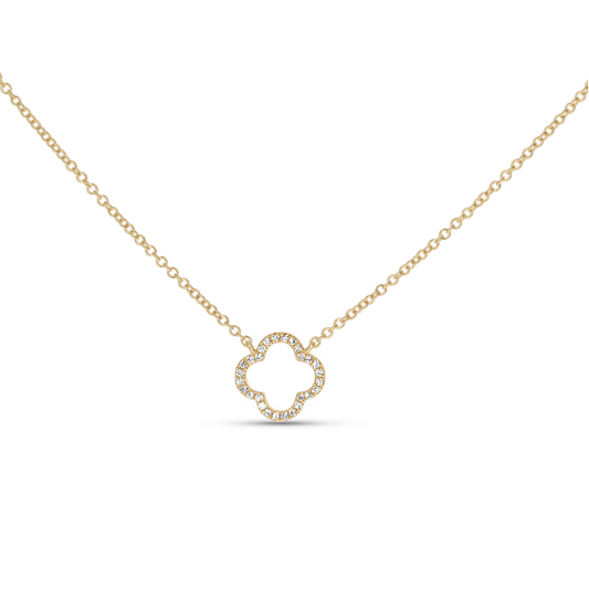 Open clover diamond necklace in yellow gold from Alexandra Marks Jewelry