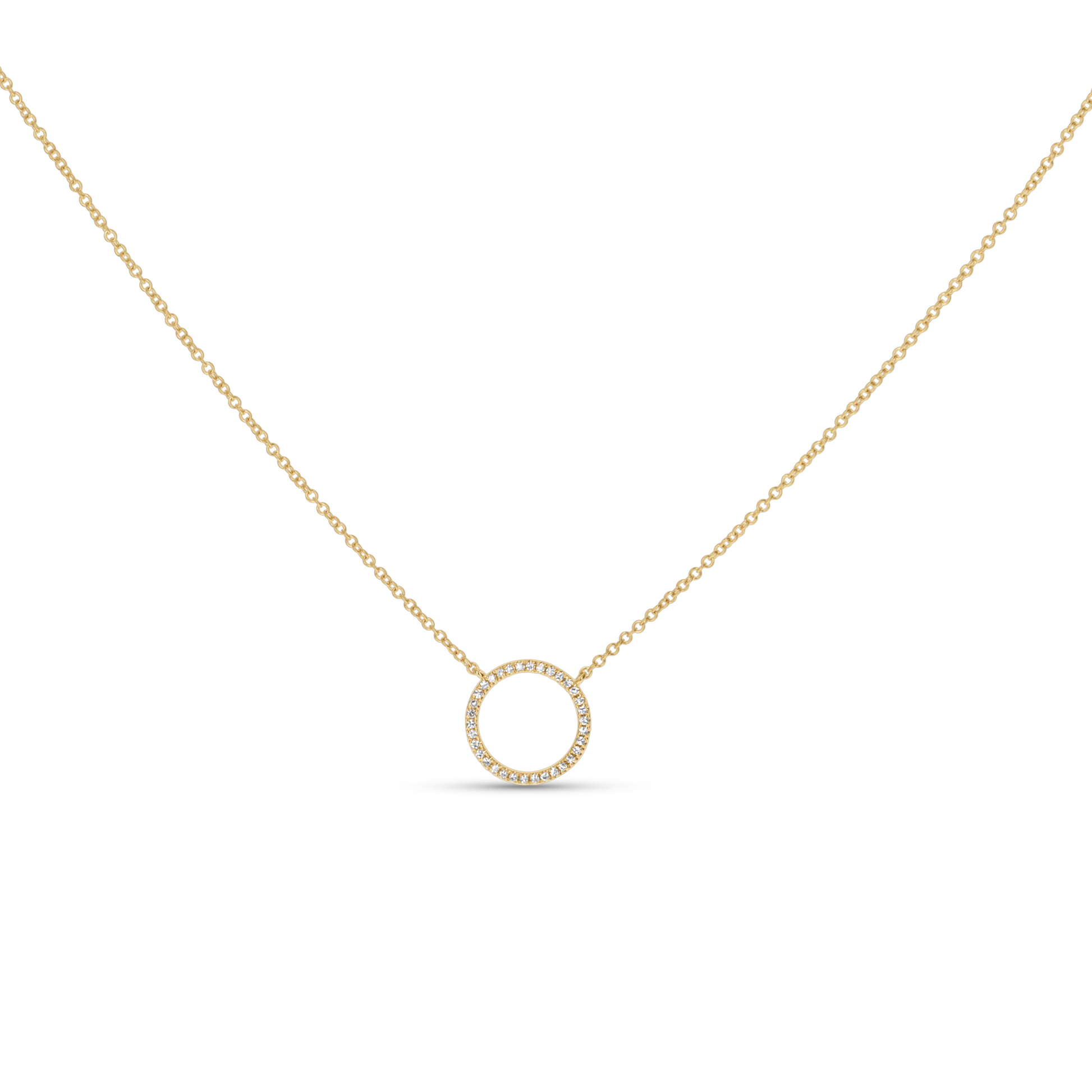 Pave' Diamond Open Circle Necklace in Gold 