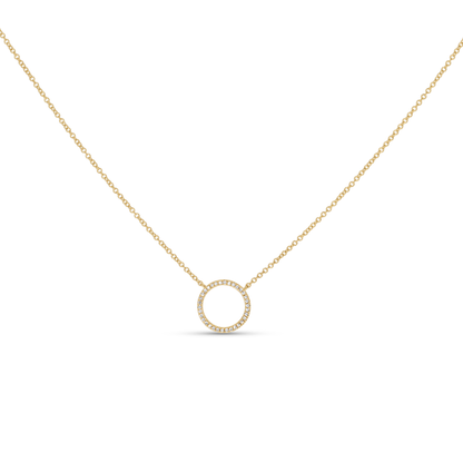Pave' Diamond Open Circle Necklace in Gold 
