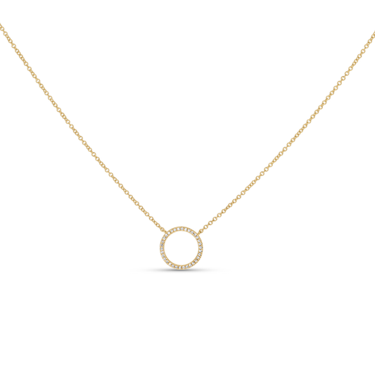 Pave' Diamond Open Circle Necklace in Gold 