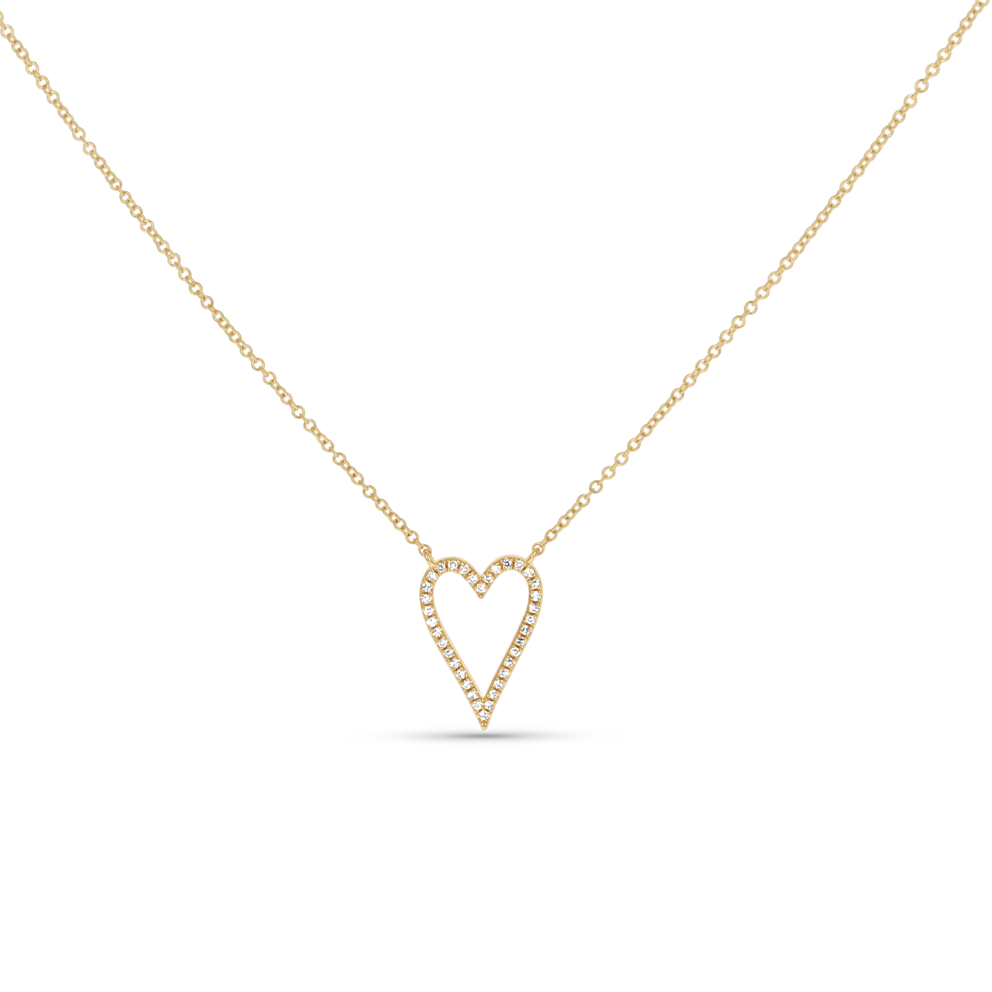 Modern Diamond Pointed Heart Necklace in 14kt Yellow Gold From Alexandra Marks Jewelry. 