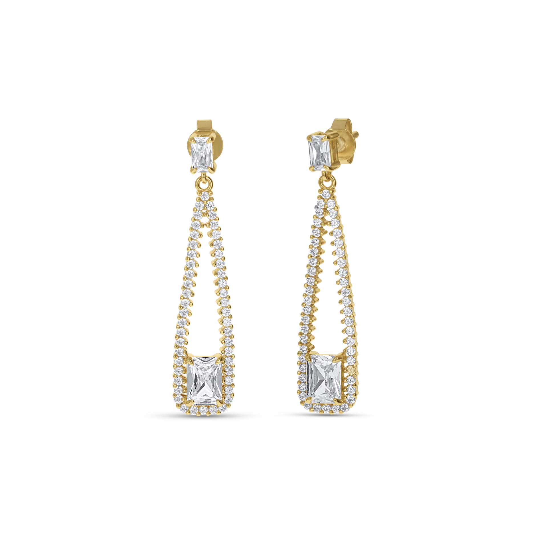 Gold Open Teardrop Bridal Statement CZ Earrings from Alexandra Marks Jewelry. 