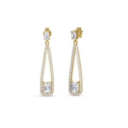 Gold Open Teardrop Bridal Statement CZ Earrings from Alexandra Marks Jewelry. 