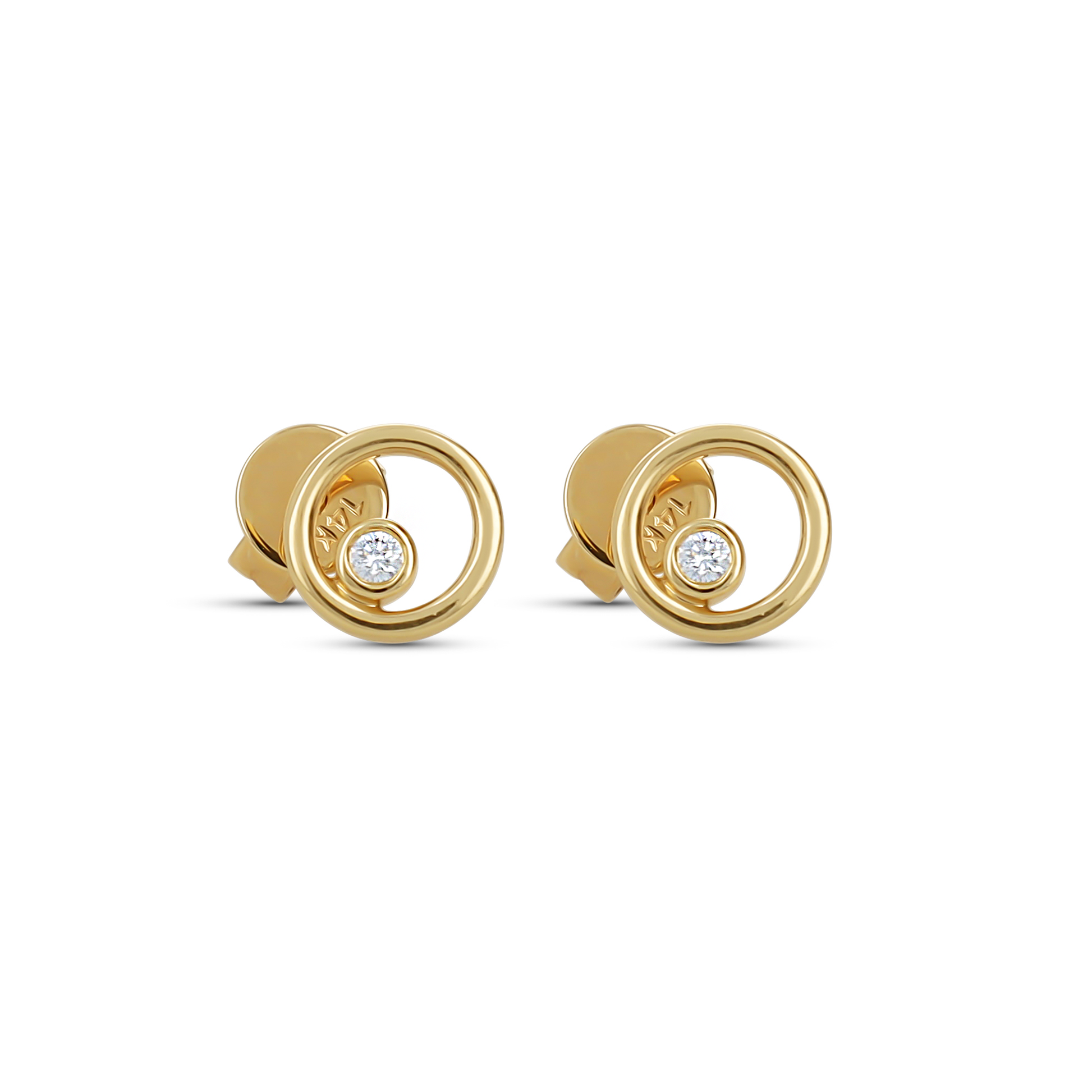 Simple Bezel Set Diamond Stud Earrings in 14k Yellow Gold