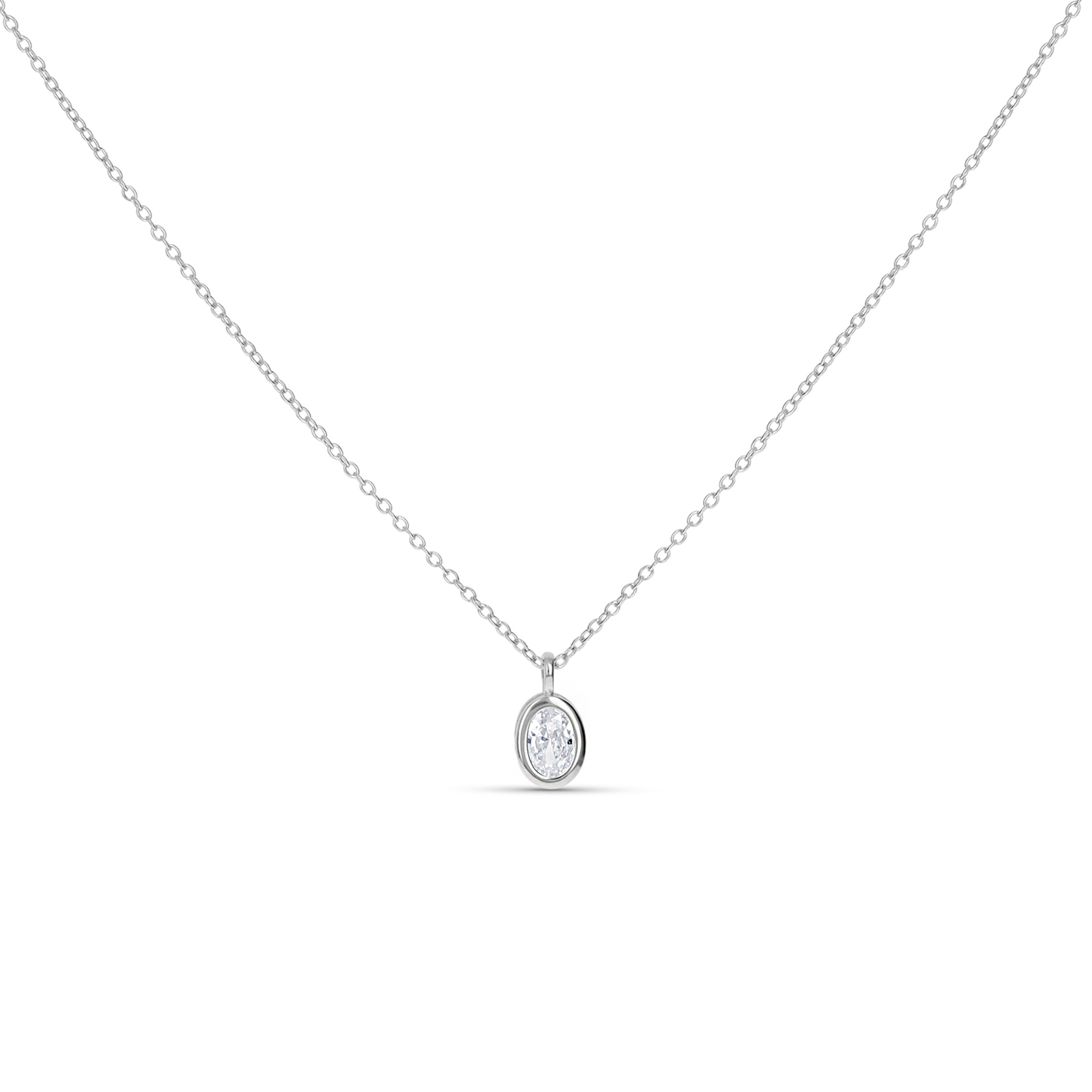 Classic Oval CZ Solitaire Necklace in Sterling Silver from Alexandra Marks jewelry. 