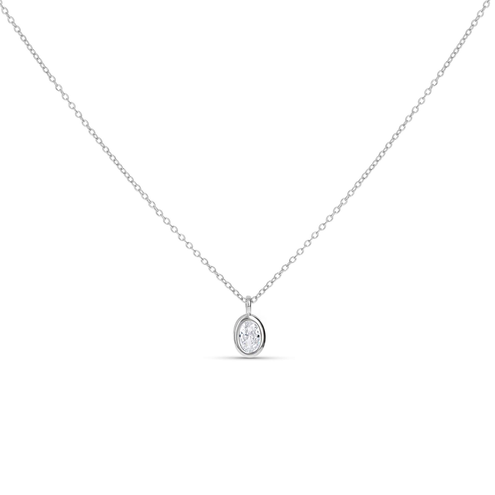 Classic Oval CZ Solitaire Necklace in Sterling Silver from Alexandra Marks jewelry. 
