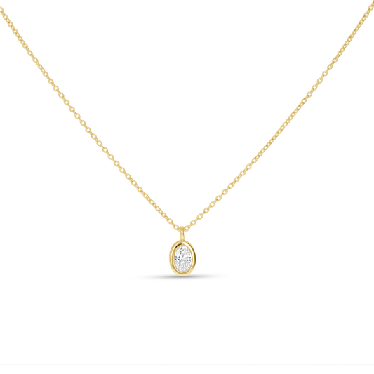 Simple Oval Cubic Zirconia diamond like pendant necklace in gold from Alexandra Marks Jewelry. 