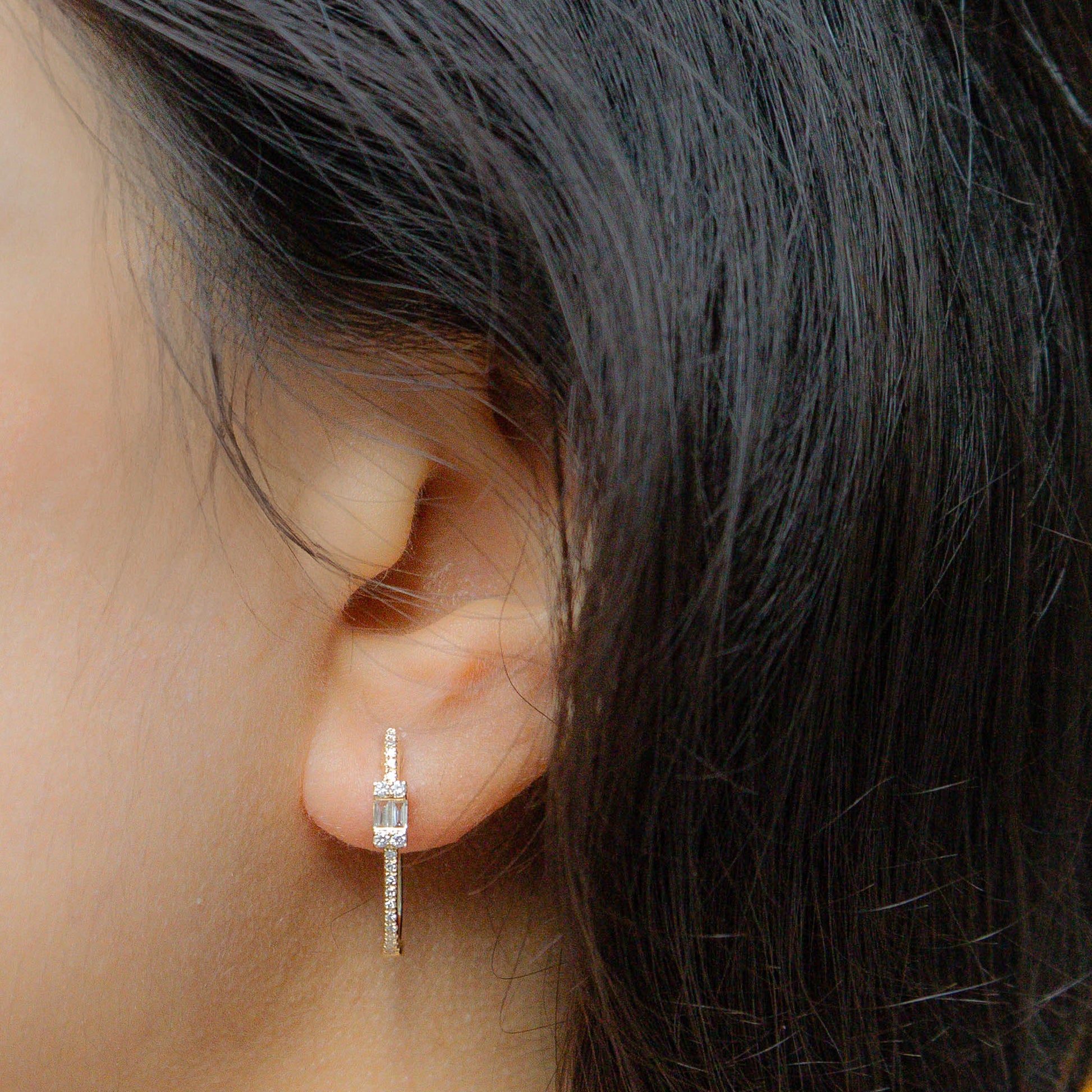 Oval Baguette Diamond Hoop Earrings in gold