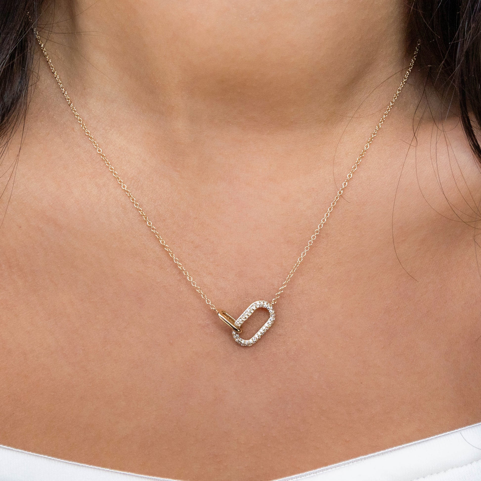 Modern Diamond Oval Link Necklace 