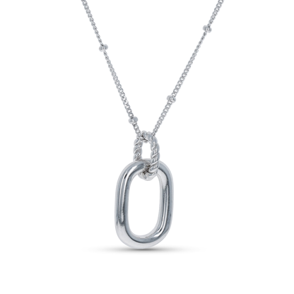 Silver Oval Link Pendant Necklace
