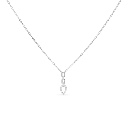 Sterling Silver Geometric Paperclip Drop Necklace with CZ Stones. 