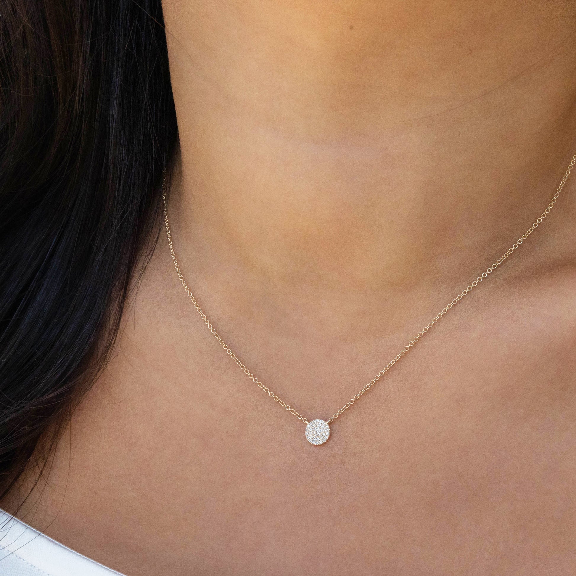 Pave' Diamond Circle Necklace in 14kt Yellow Gold