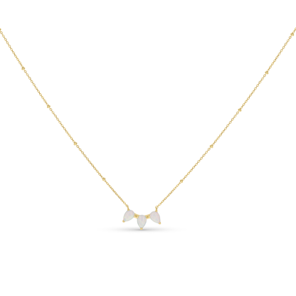 Gold triple pear created opal bar necklace on satellite chain. October Birthstone Necklace. 