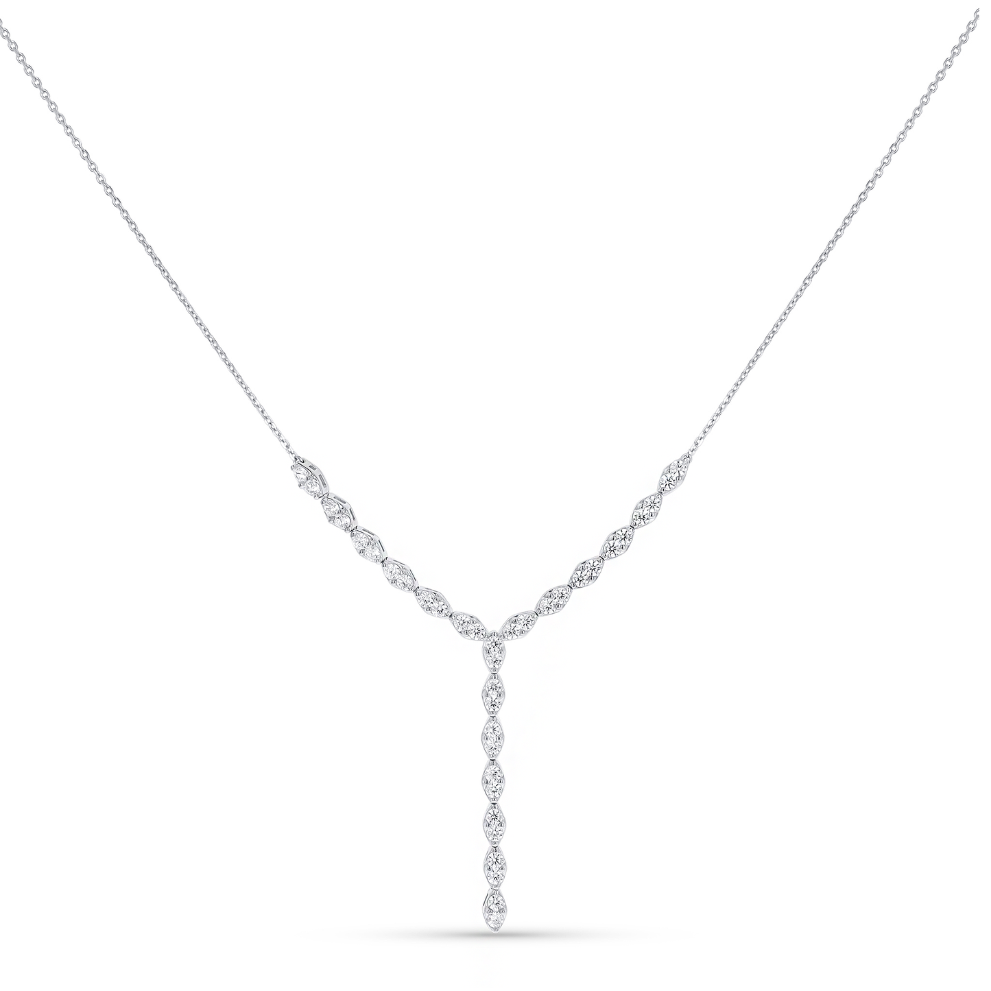 Bridal Marquise CZ Stone Statement Drop Necklace in Sterling Silver from Alexandra Marks Jewelry. 