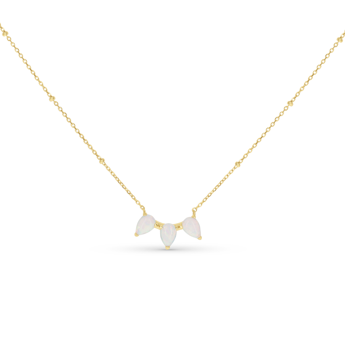 Pear Shaped White Opal Bar Necklace in Gold. 