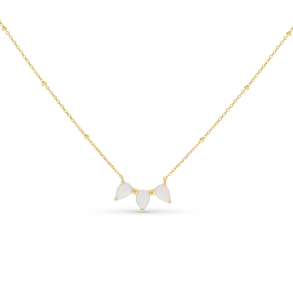 Pear Shaped White Opal Bar Necklace in Gold. 