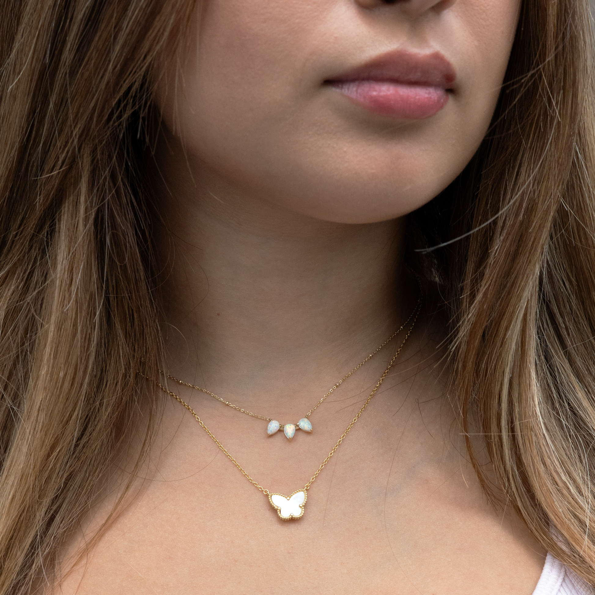 Gold Pearl Butterfly Dainty Necklace 