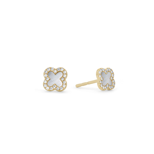 Gold White Pearl Clover Stud Earrings from Alexandra Marks Jewelry
