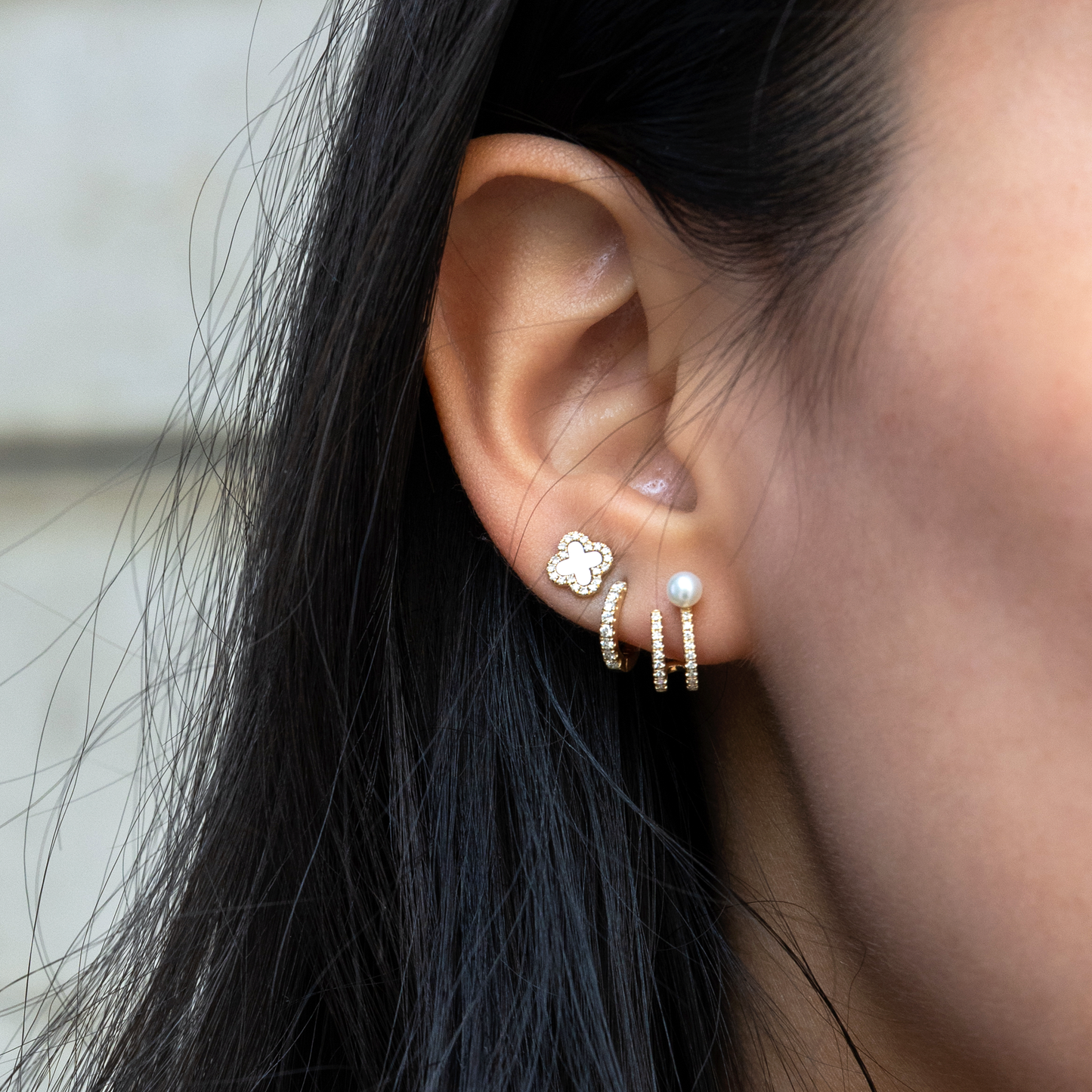 Diamond & Pearl Earring Stack From Alexandra Marks Jewelry. 