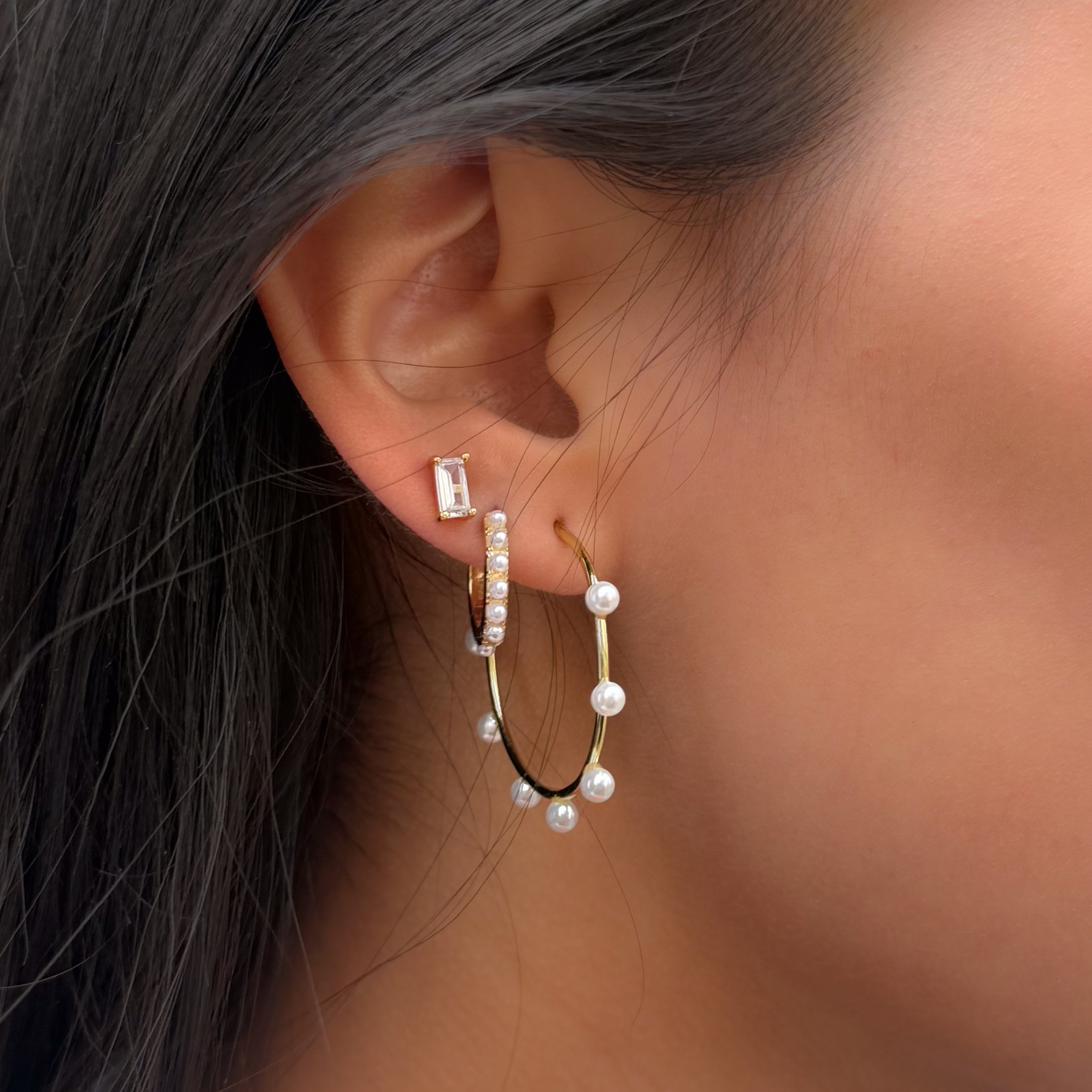 Gold Pearl Hoop Earrings from Alexandra Marks Jewelry. 