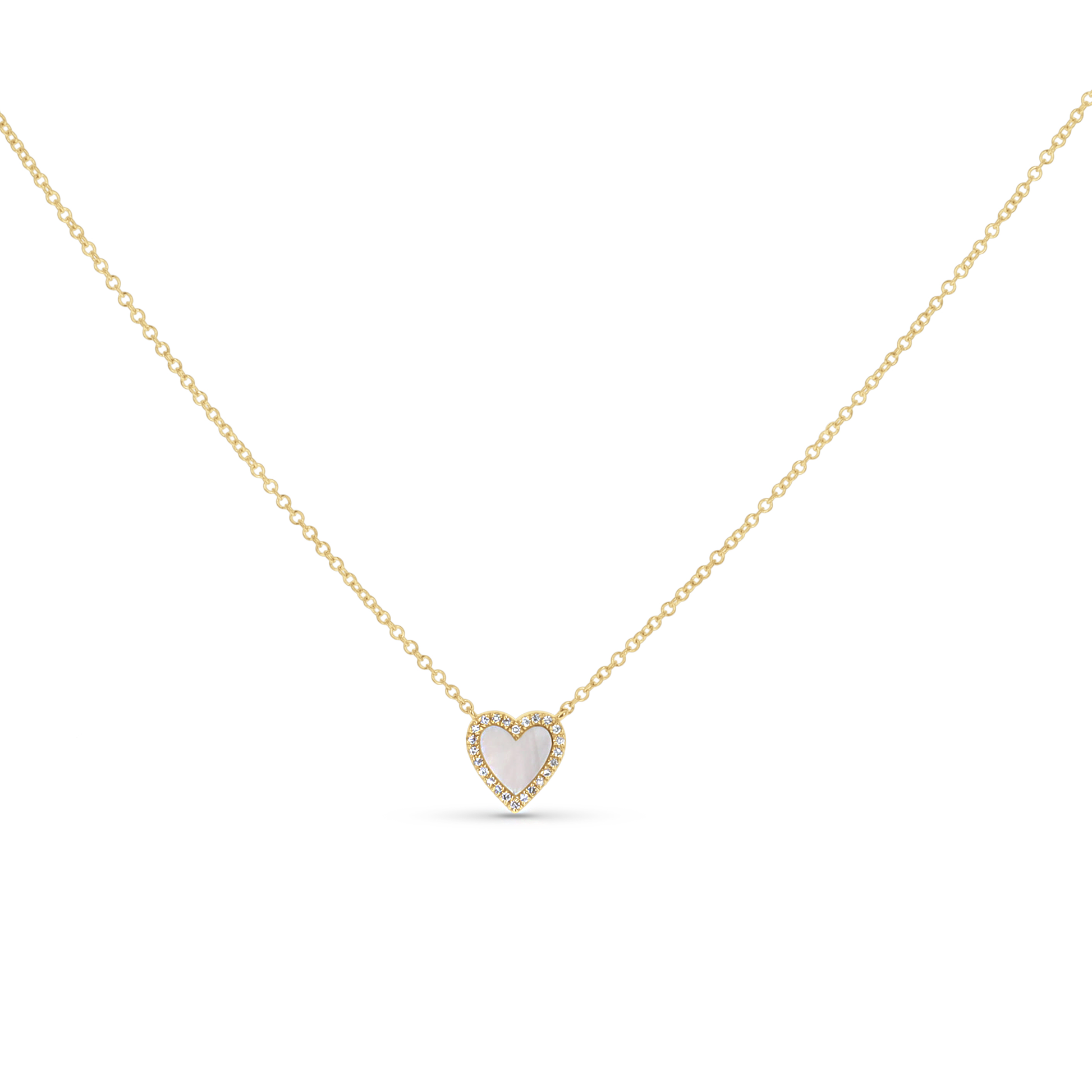 White Pearl & Diamond Heart Necklace in Gold from Alexandra Marks Jewelry