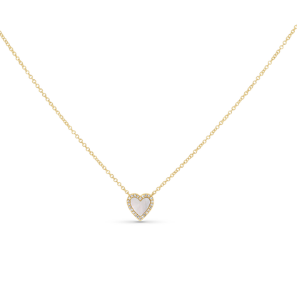White Pearl & Diamond Heart Necklace in Gold from Alexandra Marks Jewelry