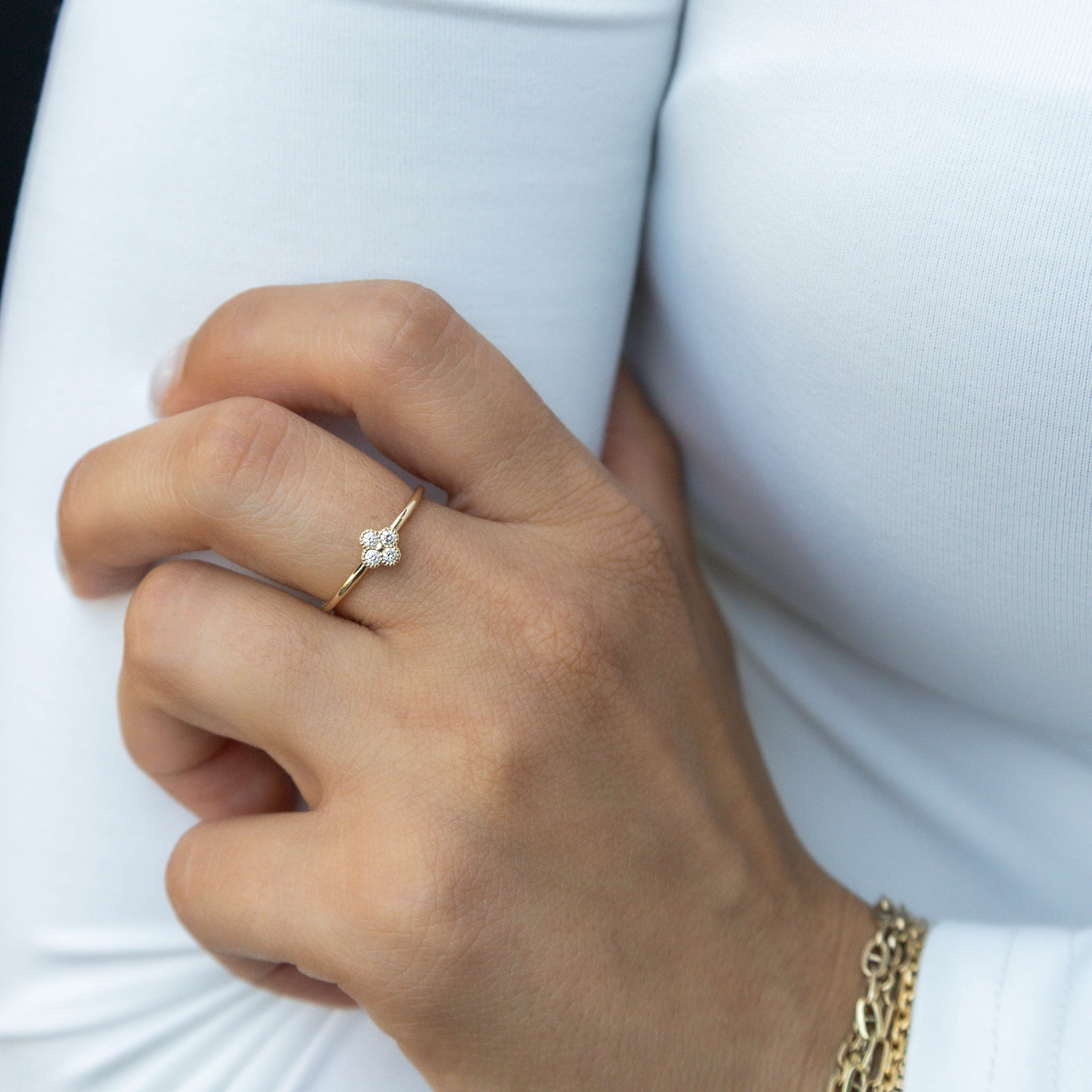 Petite Diamond Clover Ring 