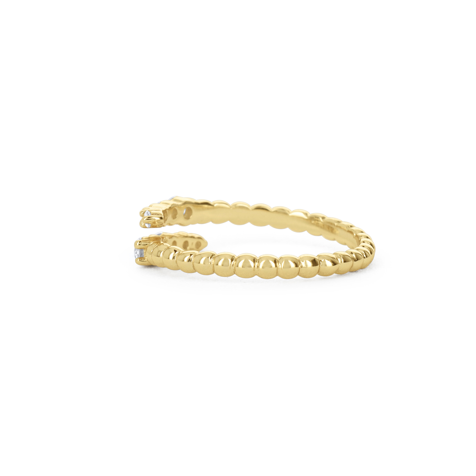 Gold Bead Wrap Ring With CZ Stones