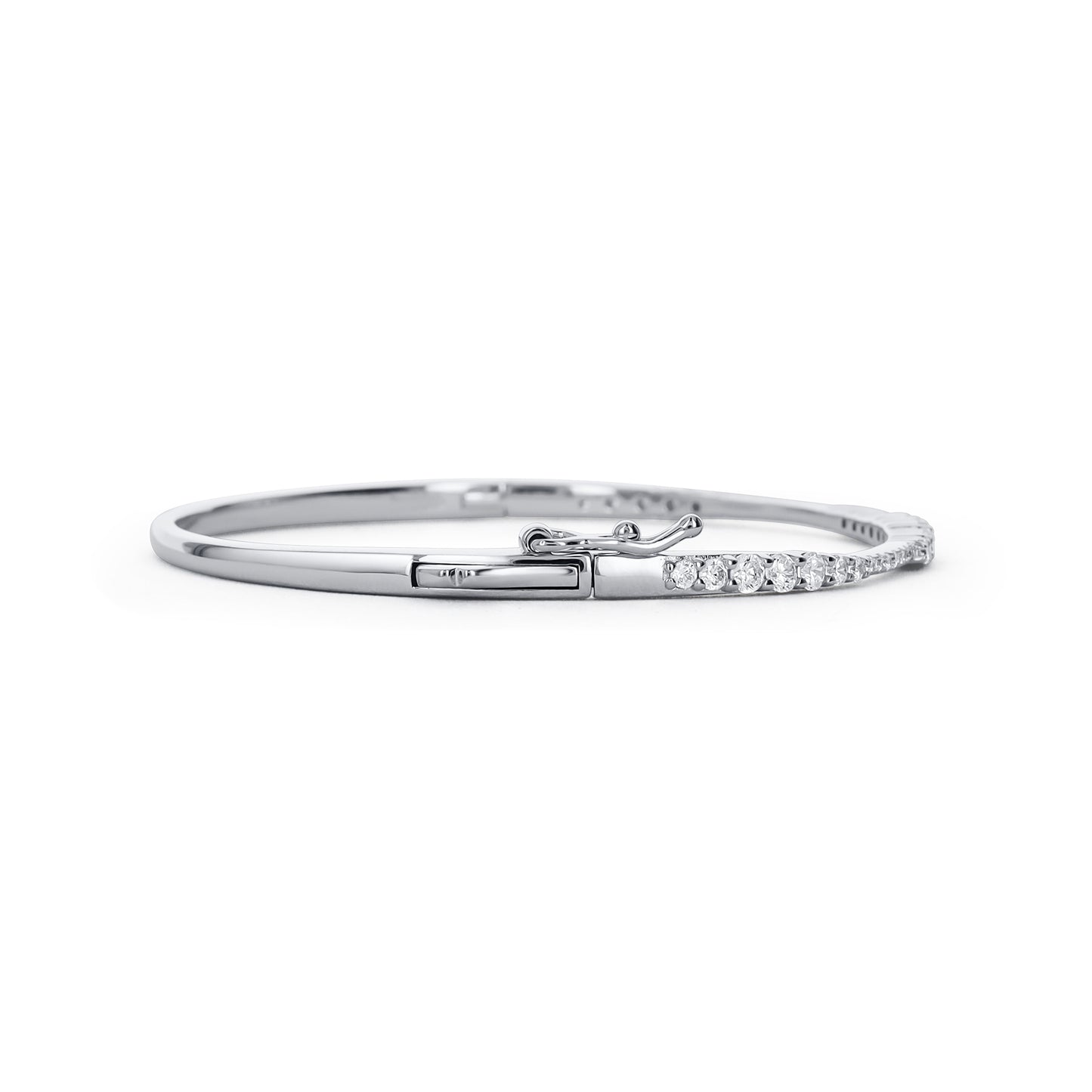 Silver push button safety clasp bangle bracelet from Alexandra Marks Jewelry