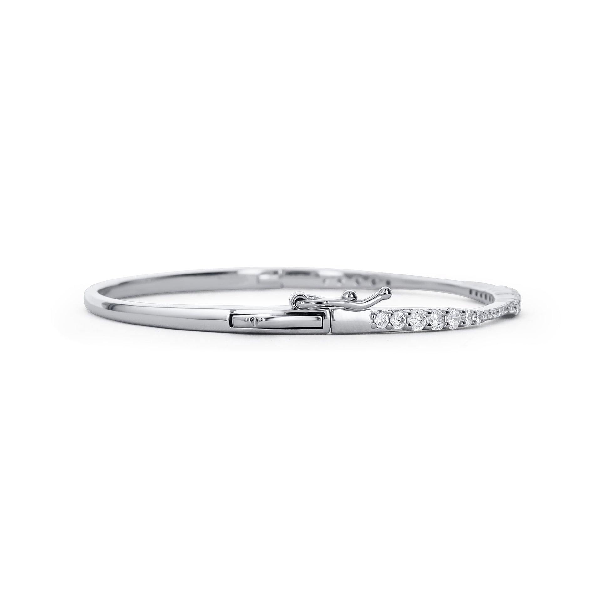 Silver push button safety clasp bangle bracelet from Alexandra Marks Jewelry