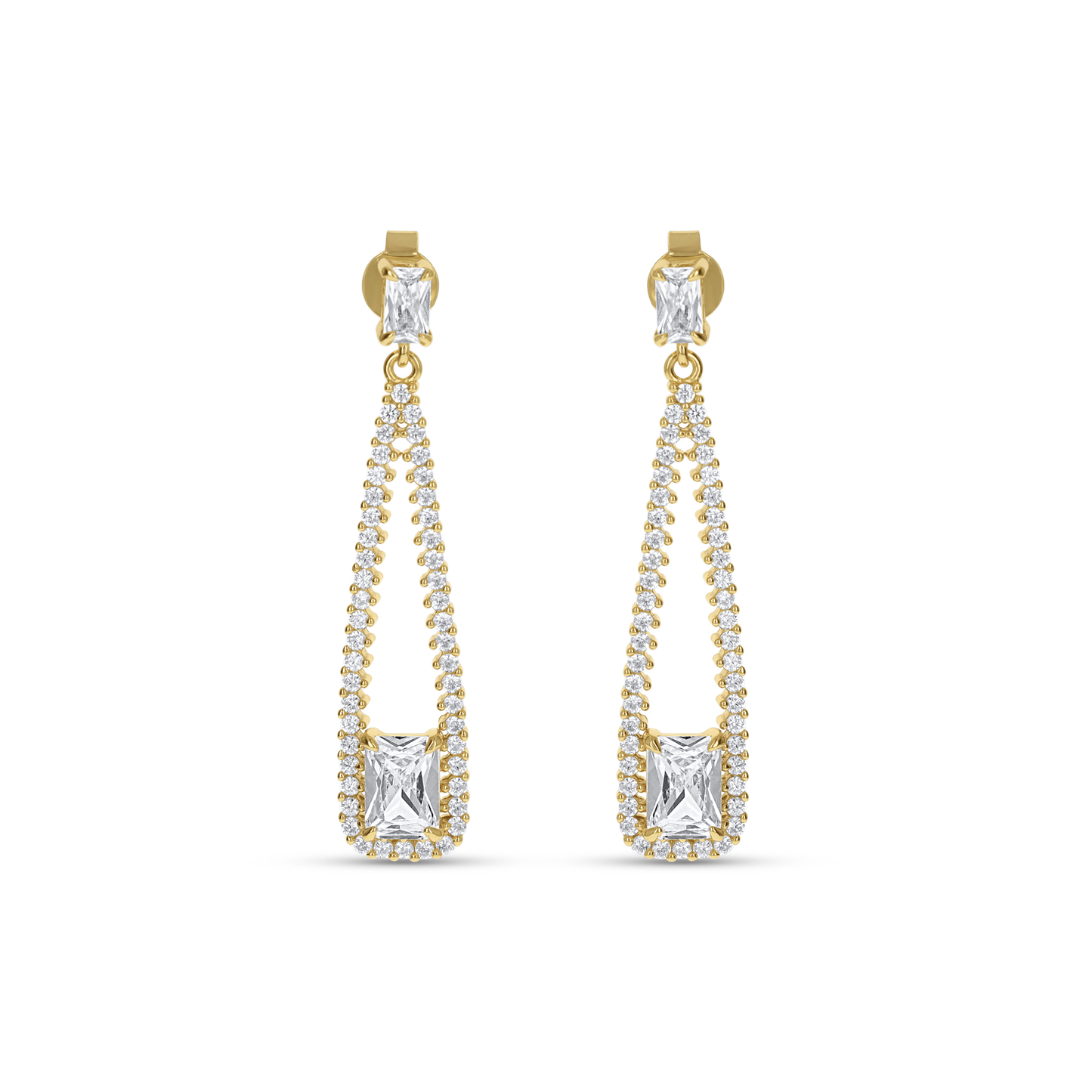 Gold Open Oval with Emerald Cut CZ Drop Earrings from Alexandra Marks Jewelry