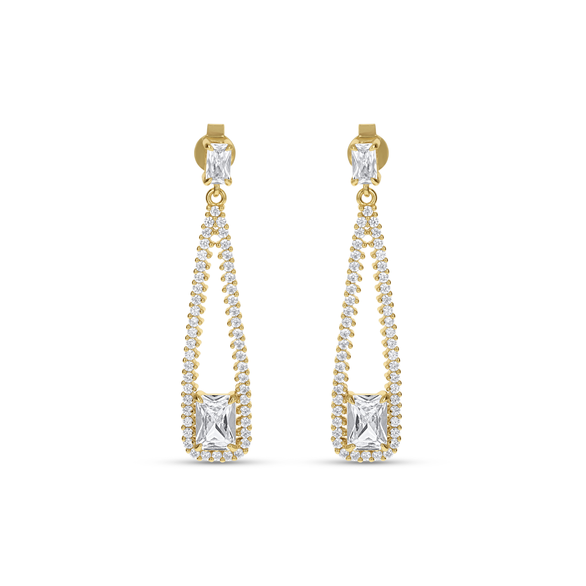 Gold Open Oval with Emerald Cut CZ Drop Earrings from Alexandra Marks Jewelry