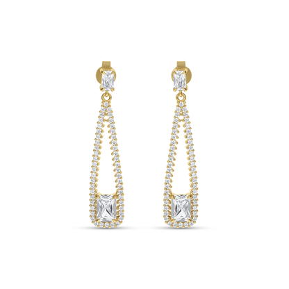 Gold Open Oval with Emerald Cut CZ Drop Earrings from Alexandra Marks Jewelry