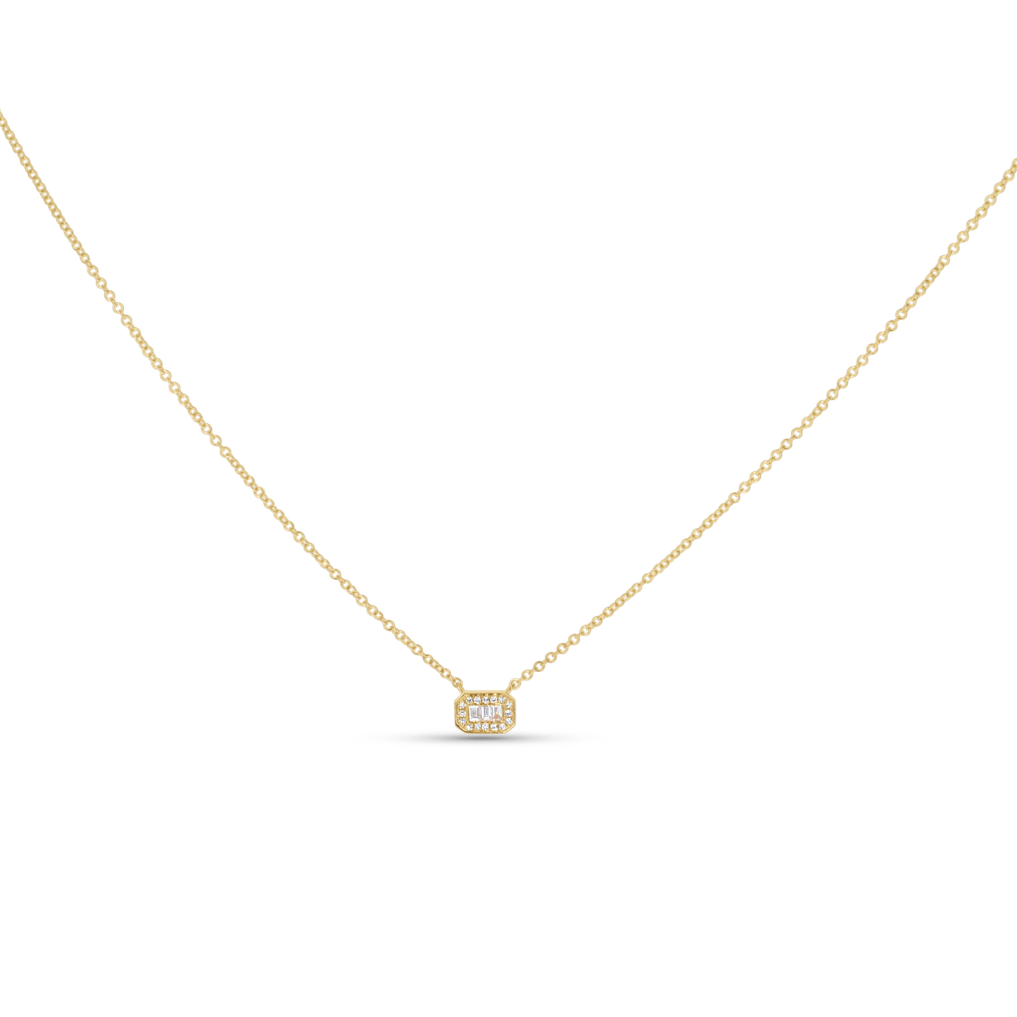 Diamond Baguette Dainty Necklace in Yellow Gold from Alexandra Marks Jewelry. 