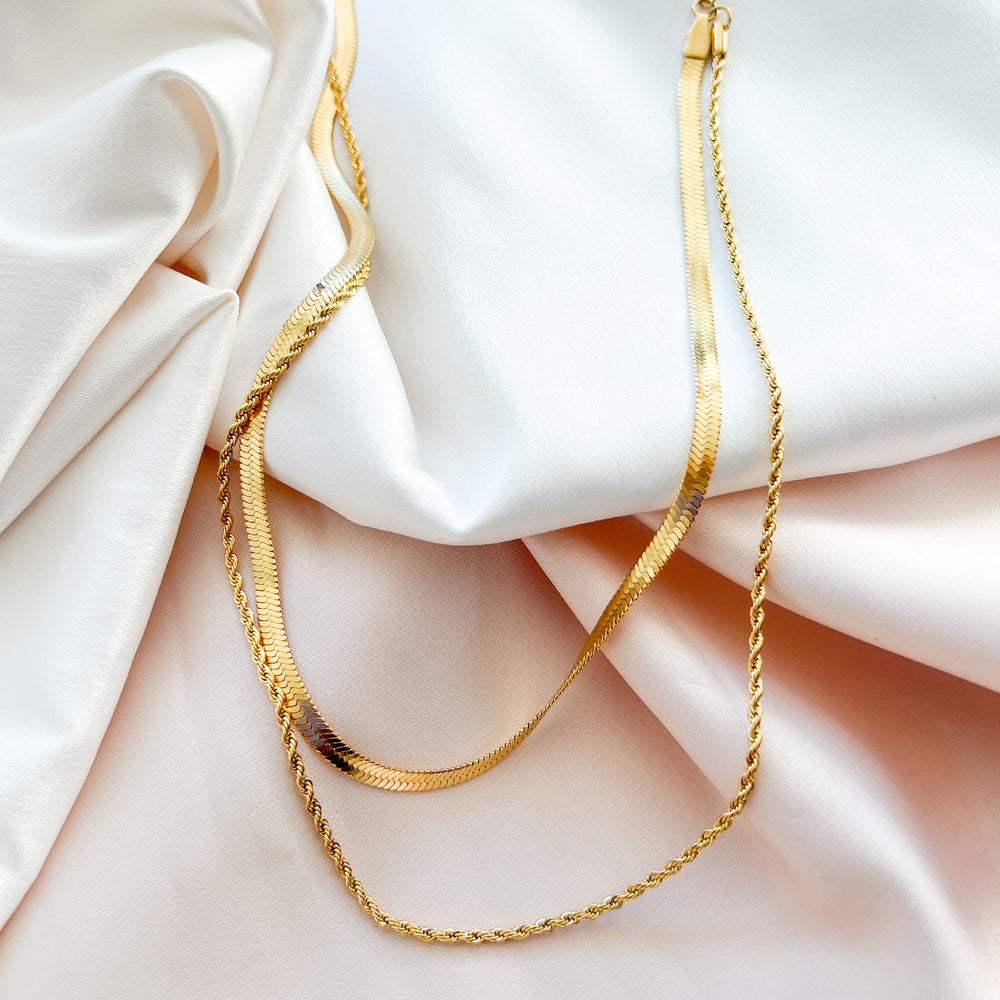 
            
                Load image into Gallery viewer, Gold Rope &amp;amp; Herringbone pre layered chain necklace from Alexandra Marks Jewelry
            
        