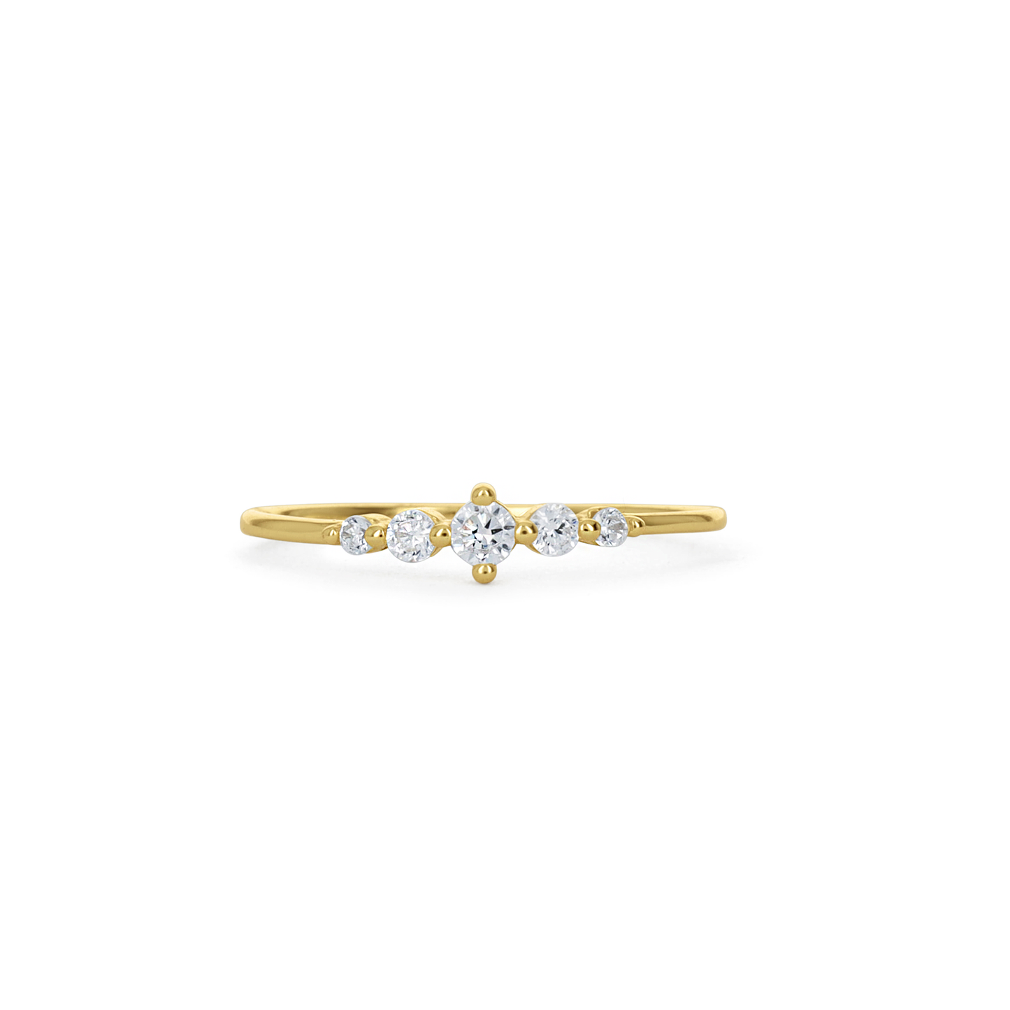 Gold five stone cubic zirconia dainty stacking ring.