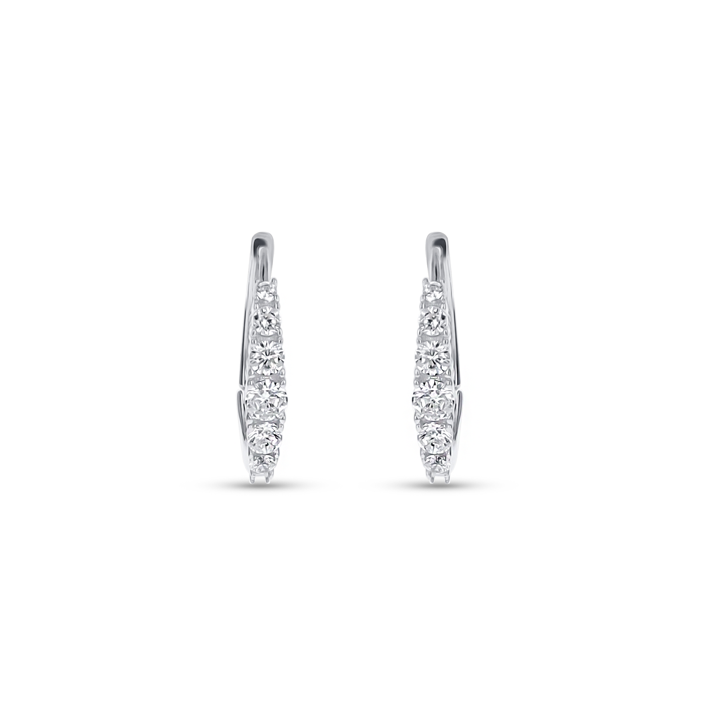 Graduated Round CZ Hoop Earrings in Sterling Silver. 