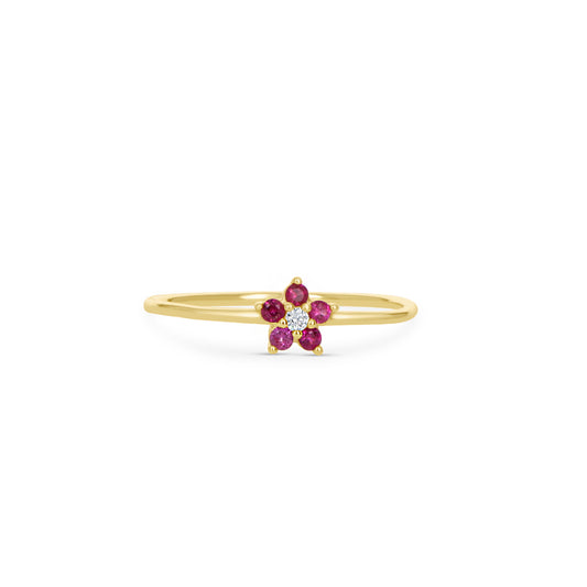 Ruby Red Birthstone Flower Stacking Ring in Gold From Alexandra Marks Jewelry. 