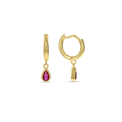 Red Pear Shaped Charm Huggie Hoop Earrings in Gold from Alexandra Marks Jewelry