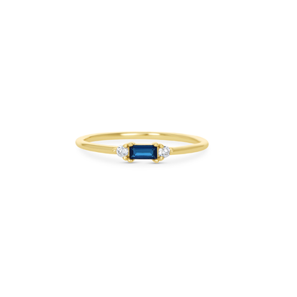 Blue Thin Stacking Ring in Gold. 
