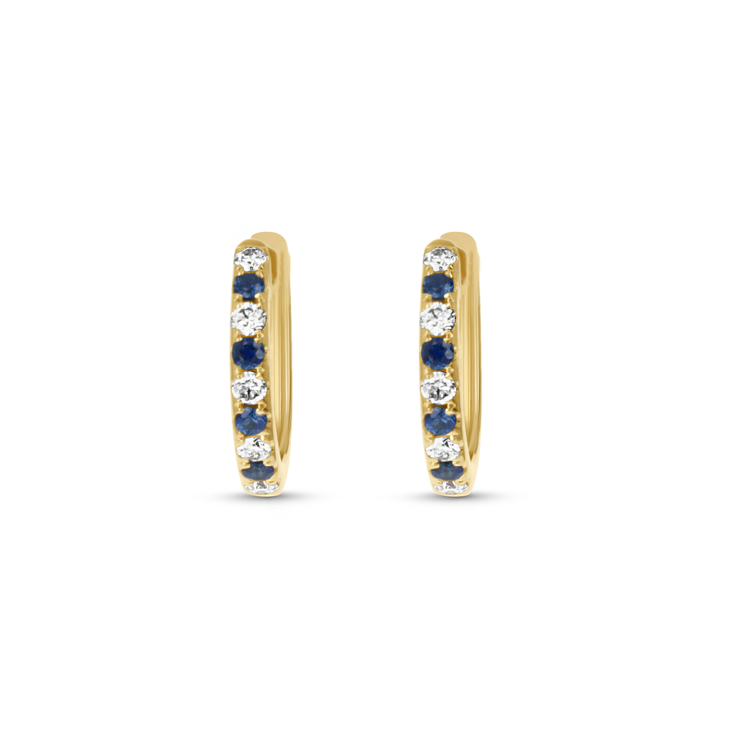 Sapphire and Diamond Huggie Hoop Earrings in 14kt Yellow Gold